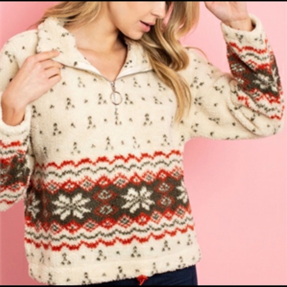 Very J Sweaters - Fair Isle Sherpa Teddy Sweater